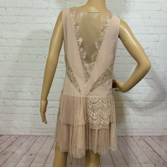 FREE PEOPLE “Dove Dress” Partial sheer Lace Drop waist tiered Skirt Size 12 nwt - Picture 8 of 16